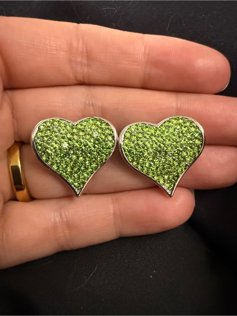Green Heart Crystal Stud Earrings - Women Jewelry